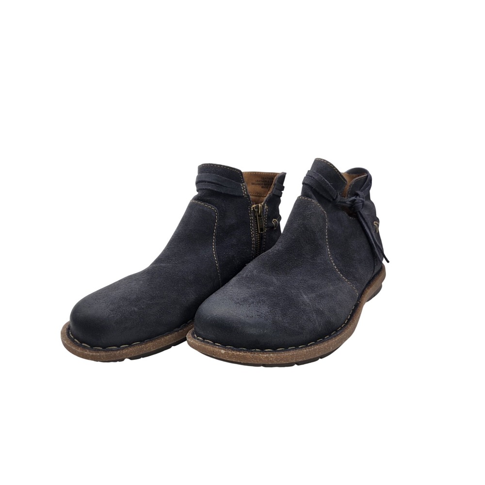 Born Kerri Ankle Boots‎ Women 7.5 Blue Suede Leather Side Zip Flat Comfort Boho